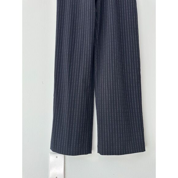 Anthropologie The Essential Jumpsuit Navy Pinstripe Flare One Piece size 0 - Picture 7 of 9